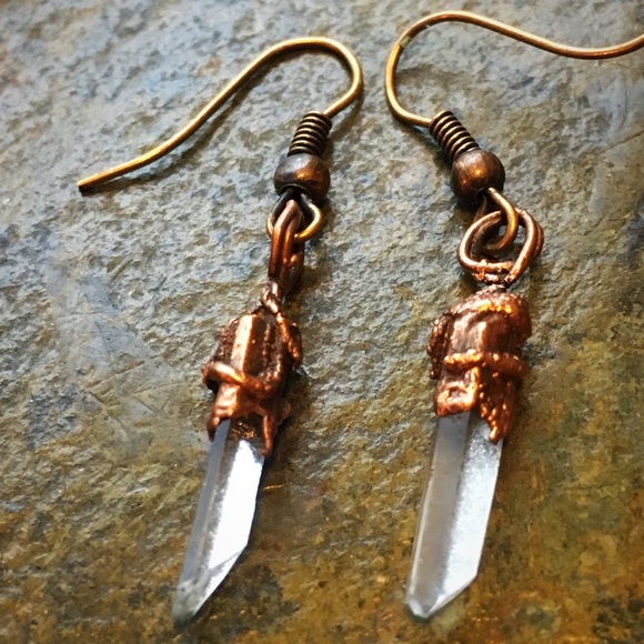 Clear crystal copper electroformed earrings - Picture 6 of 6